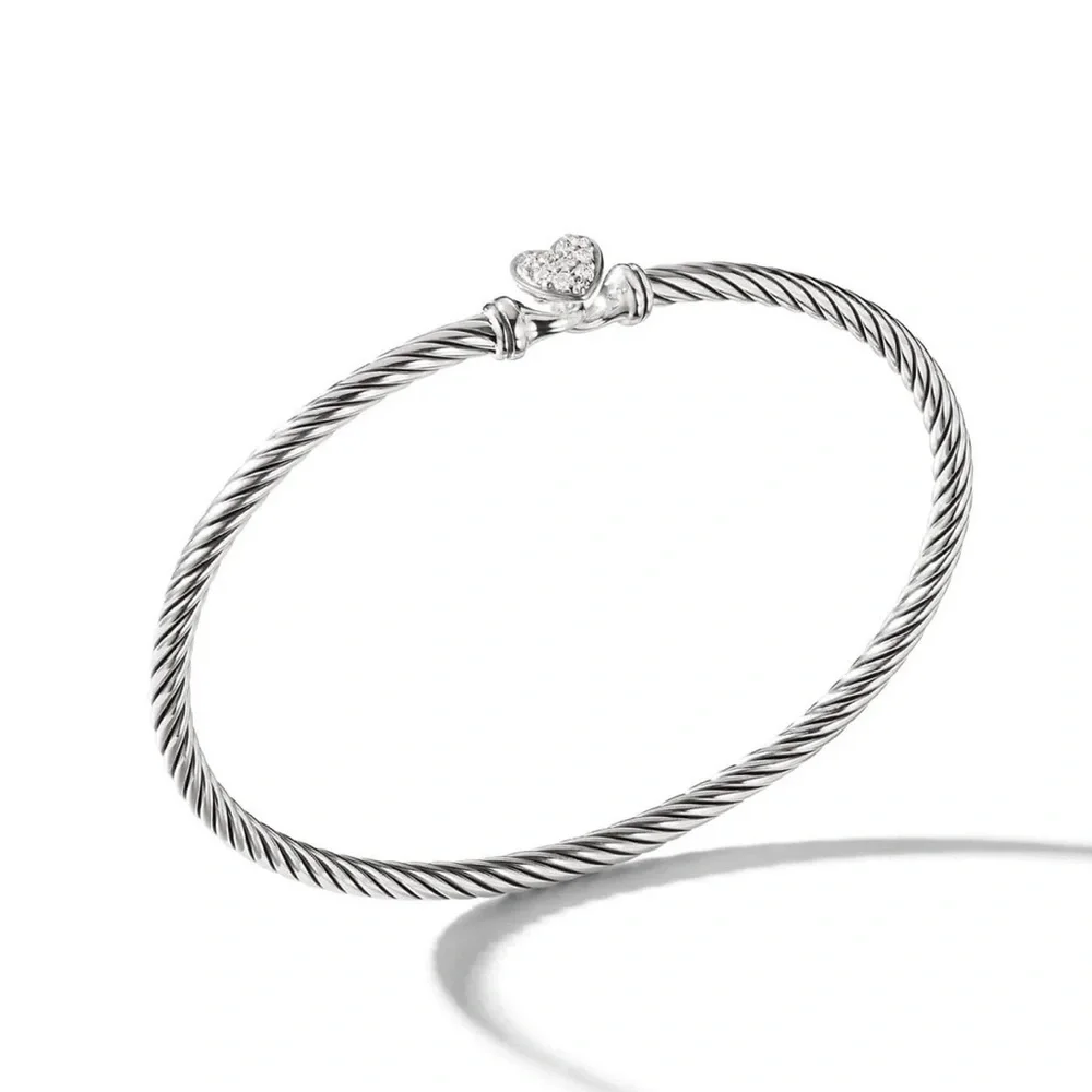 David Yurman Cable Collectibles® Heart Bracelet Sterling Silver w/Pavé Diamonds